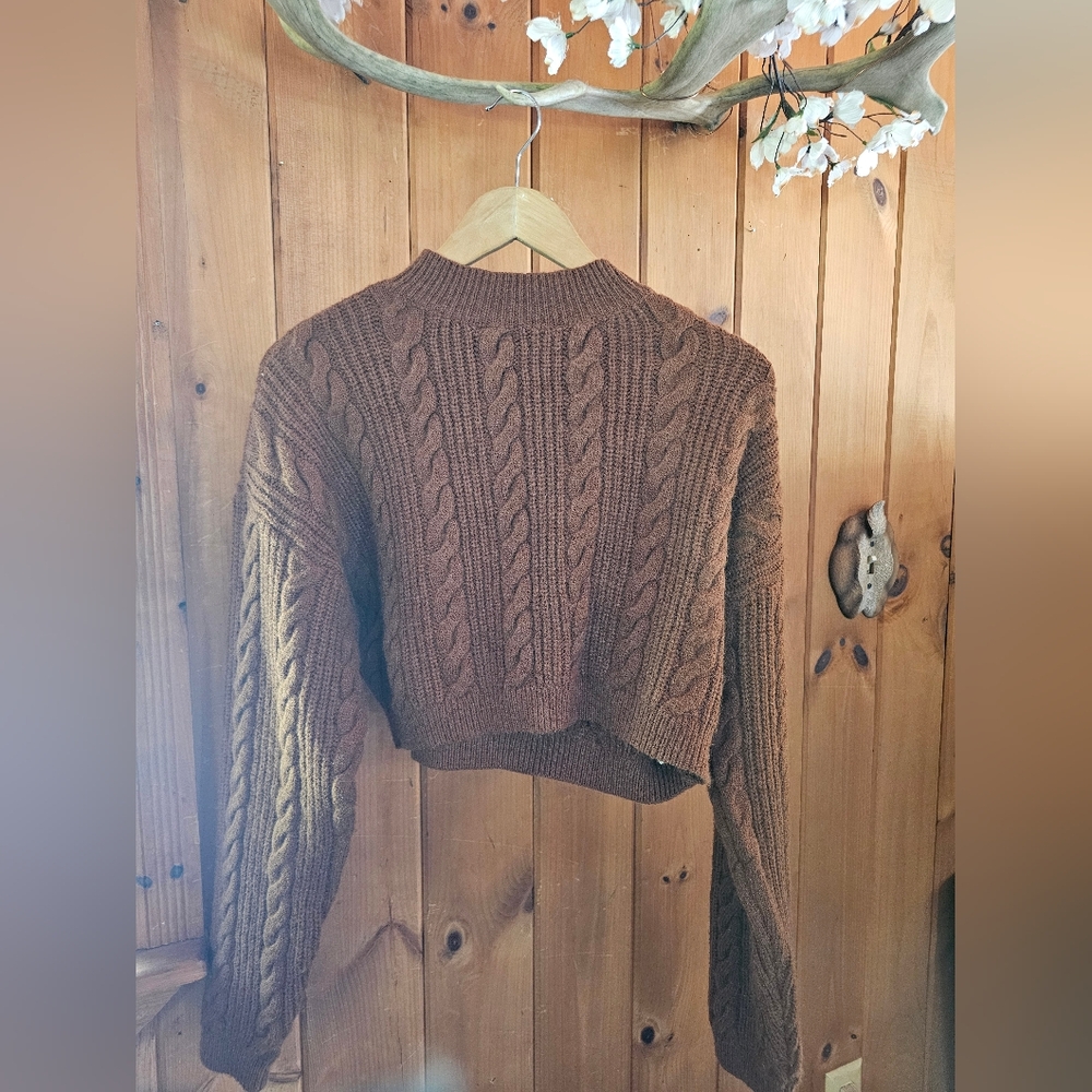 Forever 21 Chocolate Cable Knit Turtleneck Cropped Sweater